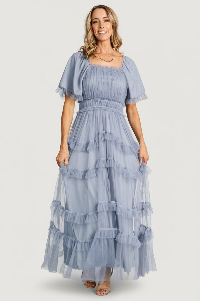 Magdalena Tulle Maxi Dress | Dusty Blue