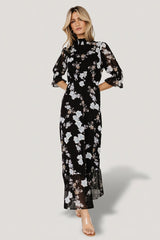 Marie Mock Neck Maxi Dress | Black Floral