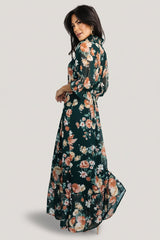 Marie Mock Neck Maxi Dress | Dark Green Floral