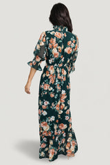 Marie Mock Neck Maxi Dress | Dark Green Floral