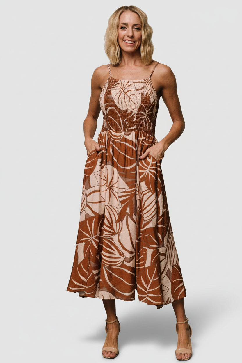 McKinley Smocked Dress | Cream + Camel Multi