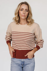 Miles Striped Sweater | Taupe + Marsala