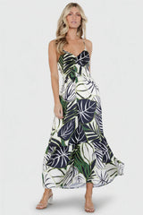 Norita Tie Back Tank Dress | Black + Green Print