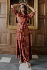 Paula Satin Maxi Dress | Terracotta Floral