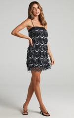 Shook Mini Dress - Cami Sequin Fringe Dress in Black Sequin