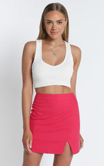International Babe Mini Skirt in Hot Pink Linen Look
