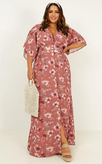 Sitting Pretty Maxi Dress - Short Sleeve Button Down Dress in Rose Floral