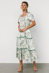 Ruthie Tiered Midi Dress | Green Print