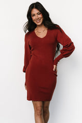Suki V Neck Sweater Dress | Brick