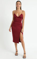 Big Ideas Midi Dress - V Neck Thigh Split Dress in Wine