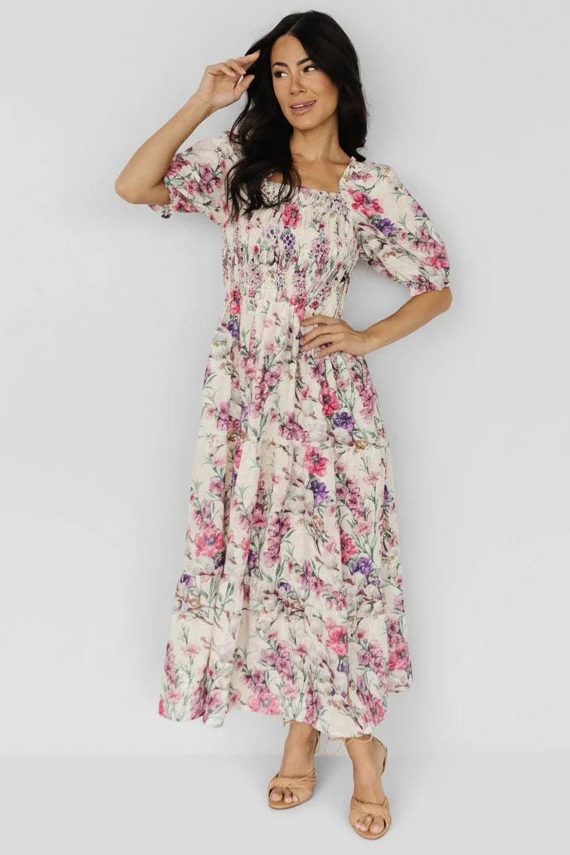 Tulsa Smocked Dress | Cream + Pink