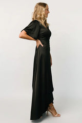 Vara Satin Maxi Wrap Dress | Black