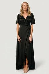 Vara Satin Maxi Wrap Dress | Black