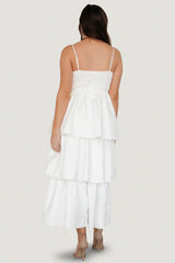 Violetta Embossed Tiered Dress | Off White