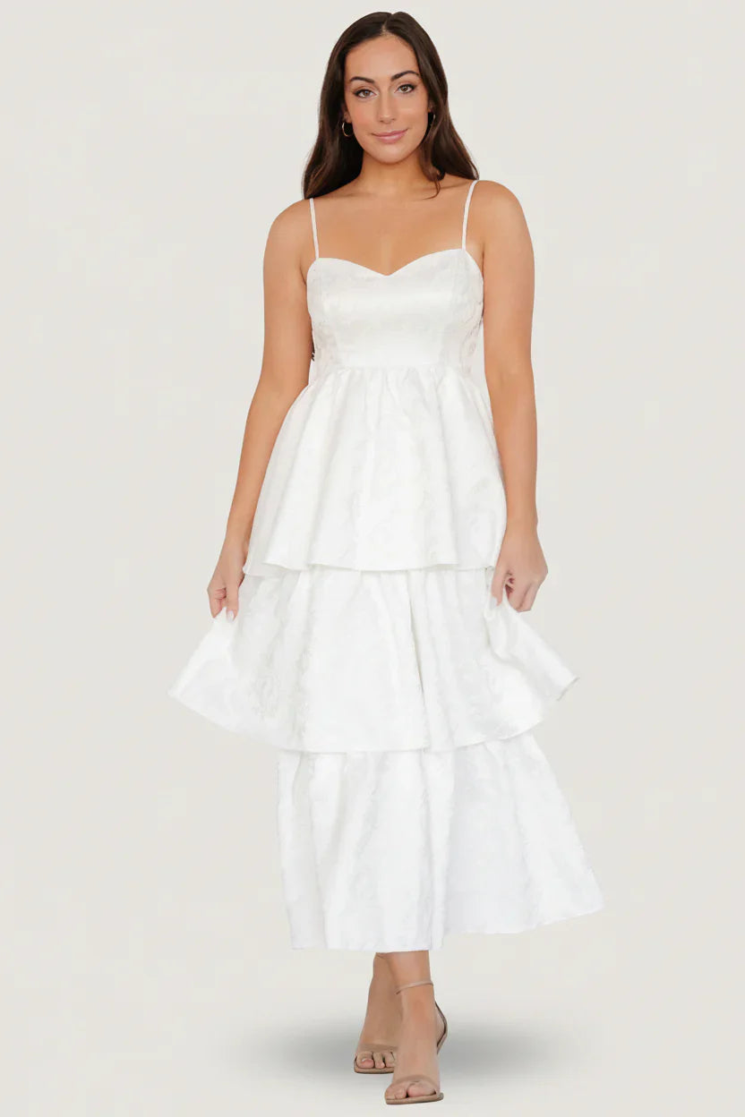 Violetta Embossed Tiered Dress | Off White