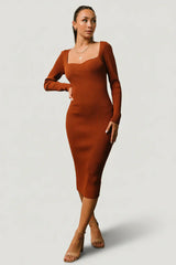 Waldorf Ribbed Midi Dress | Chestnut