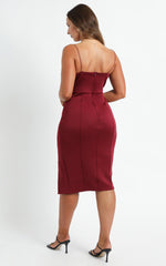 Big Ideas Midi Dress - V Neck Thigh Split Dress in Wine